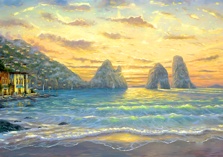 Tranh sơn dầu phong cảnh nghệ thuật bình minh trên biển 9305 