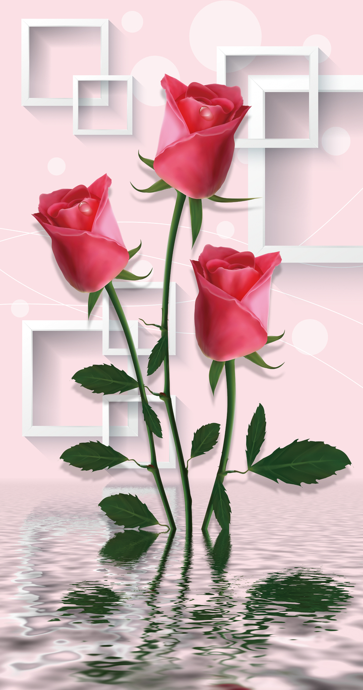 Tranh vẽ 3D hình 3 bông hoa hồng và mặt nước phẳng lặng 23748 ...